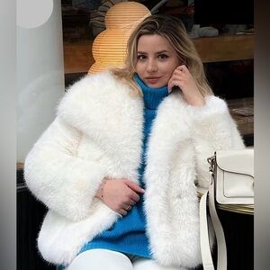 Elegant White Faux Fur Coat